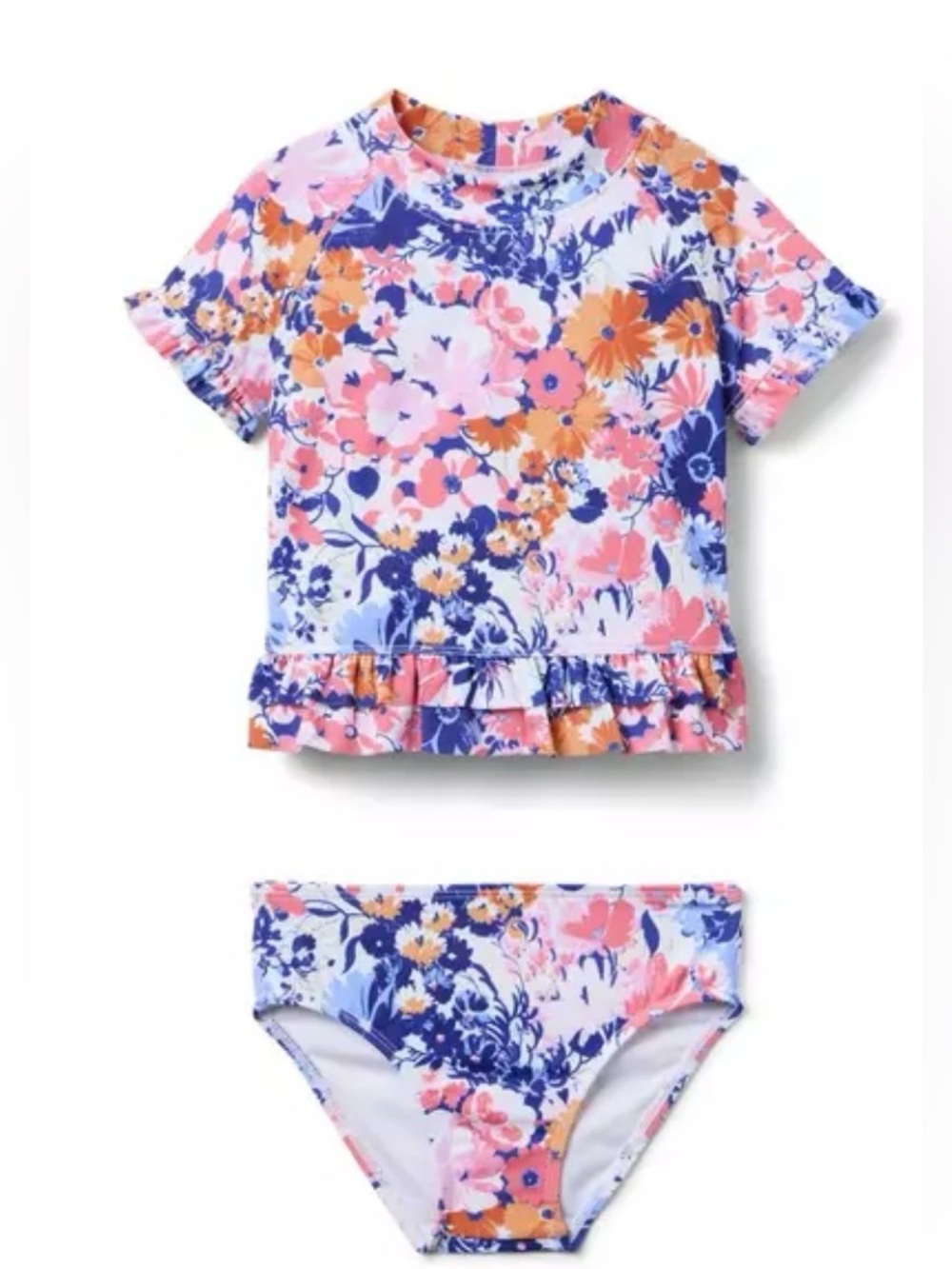 Janie and Jack Girls Recycled Floral Ruffle Rash Guard Swimsuit Set size 7